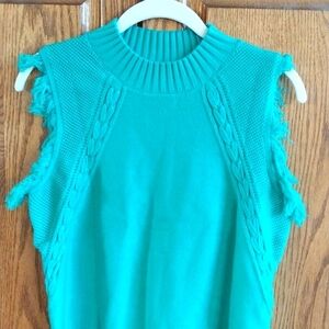 Saodimalisu NWOT‎ Small Sleeveless Sweater Vest Cable Knit Fringe Top Green Blue